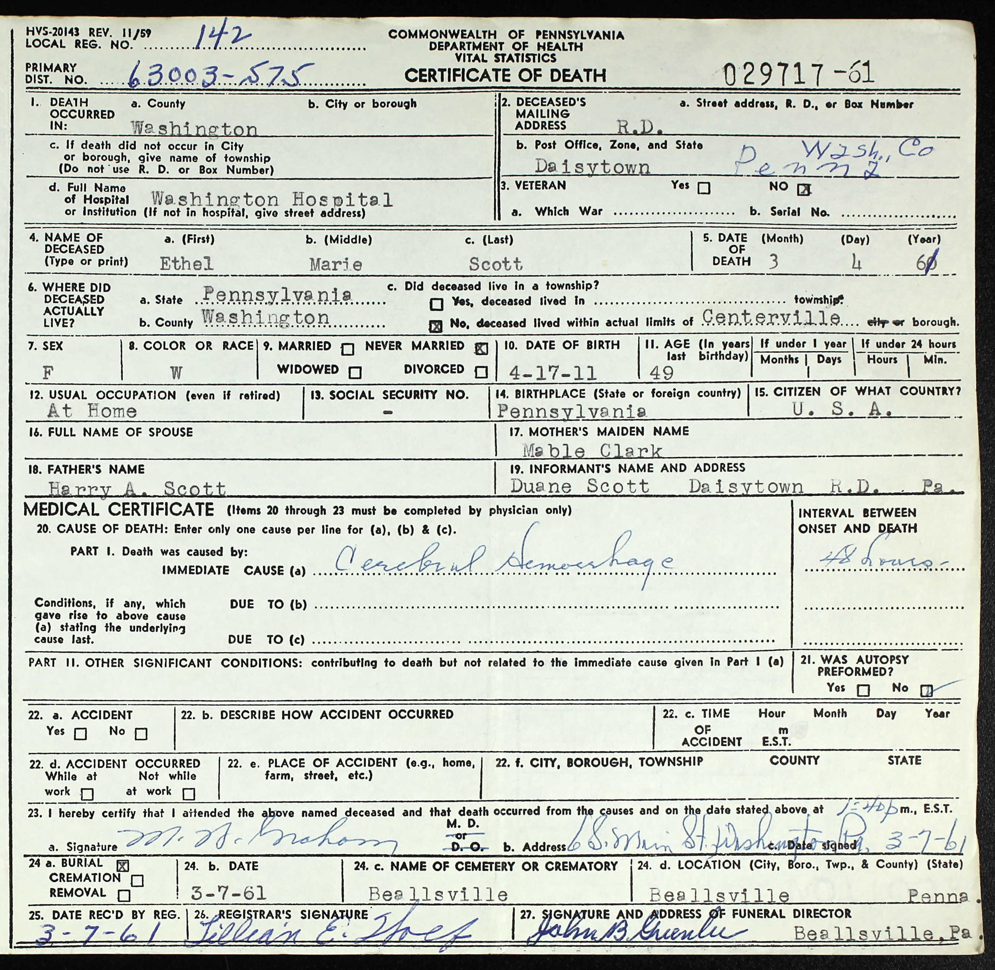 death certificate
